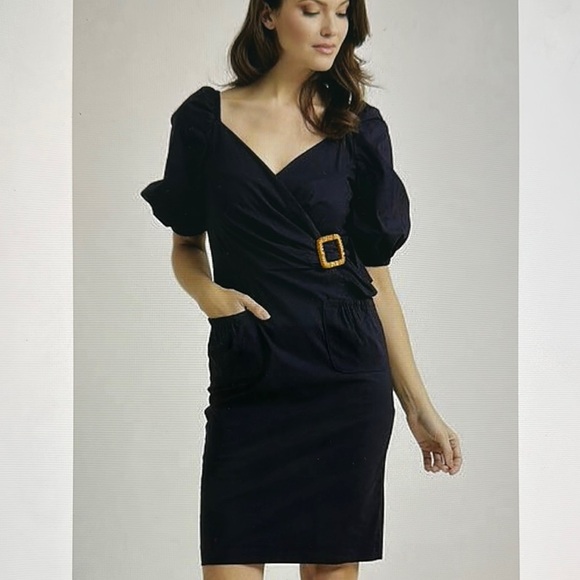 Joseph Ribkoff Dresses & Skirts - Joseph Ribkoff Elegant wrap Navy Dress with Gold Buckle